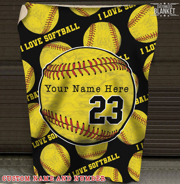 litzzy Personalized I Love Softball Fleece Blanket - Ty0911205 Quilt Blanket 60x80  