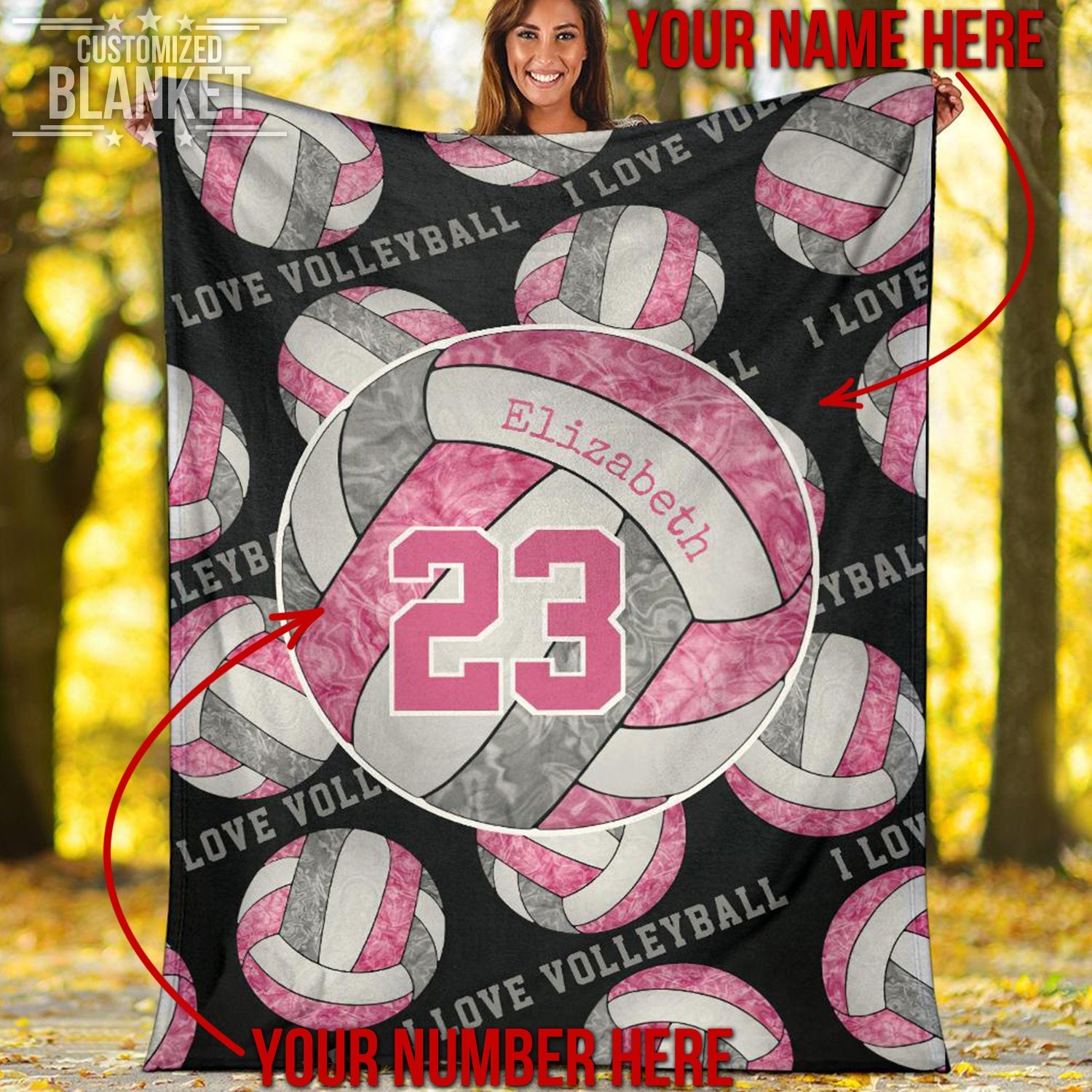 litzzy Personalized I Love Volleyball Pink White Fleece Blanket - Ty0911203 Quilt Blanket 60x80  