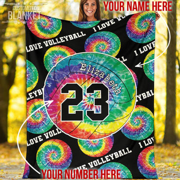 litzzy Personalized I Love Volleyball Tie Dye Fleece Blanket - Ty0911201 Quilt Blanket 60x80  