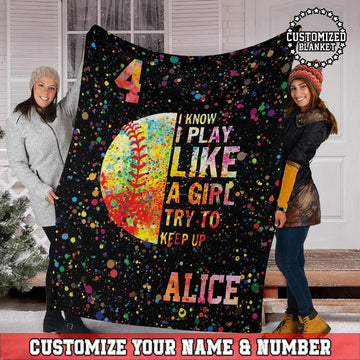 litzzy Personalized I Play Like A Girl Softball Fleece Blanket - Tltm16111201 Quilt Blanket 60x80  