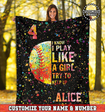 litzzy Personalized I Play Like A Girl Softball Fleece Blanket - Tltm16111201 Quilt Blanket 50x60  