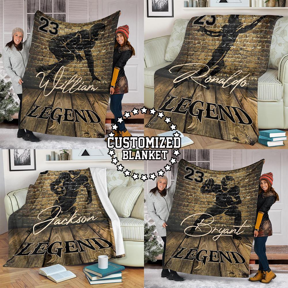 litzzy Personalized Lineman Football Brick Wall Fleece Blanket - Tltm1011201 Quilt Blanket   