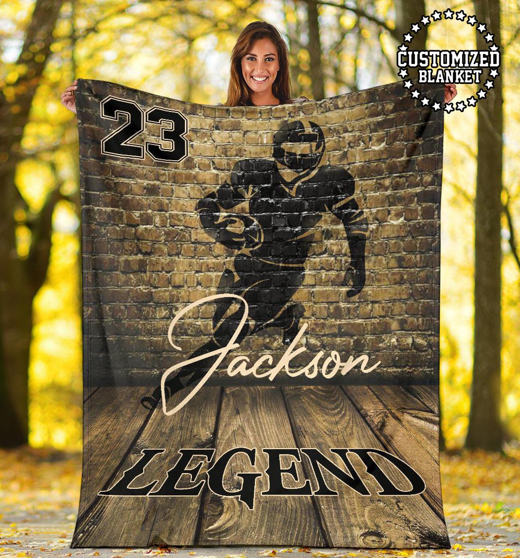 litzzy Personalized Lineman Football Brick Wall Fleece Blanket - Tltm1011201 Quilt Blanket RUNNING PLAYER 50 x 60 