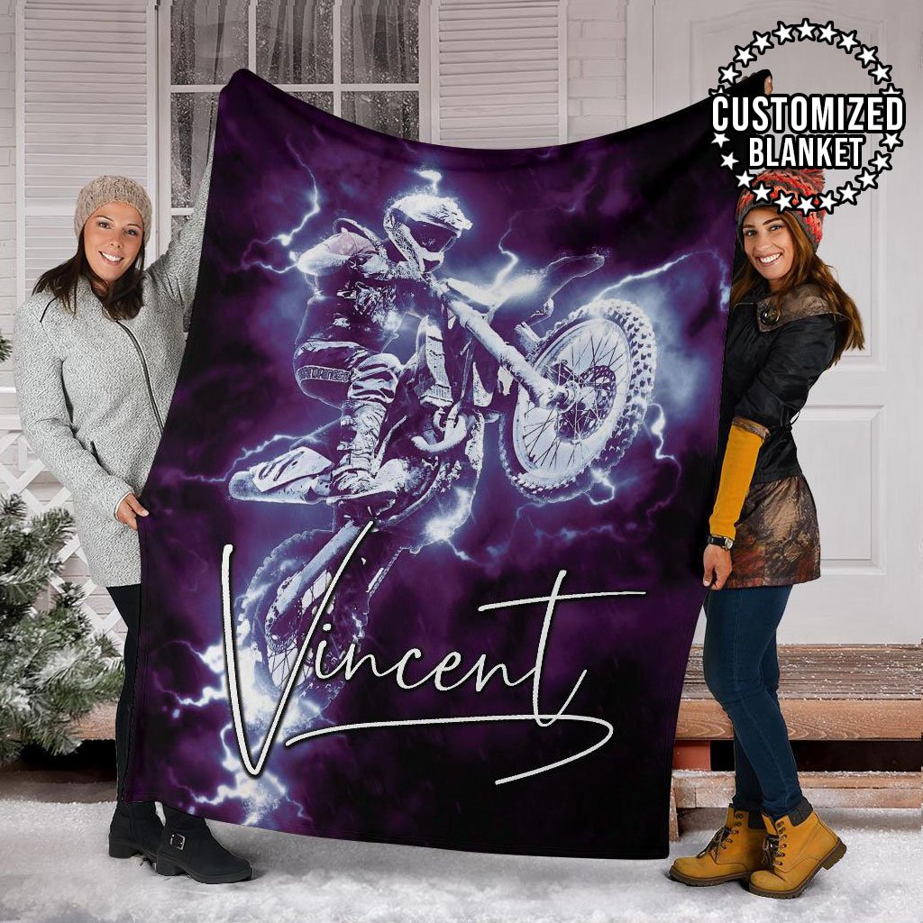 litzzy Personalized Motorcycle Fleece Blanket - Lath1311204 Quilt Blanket PURPLE 60 X 80 