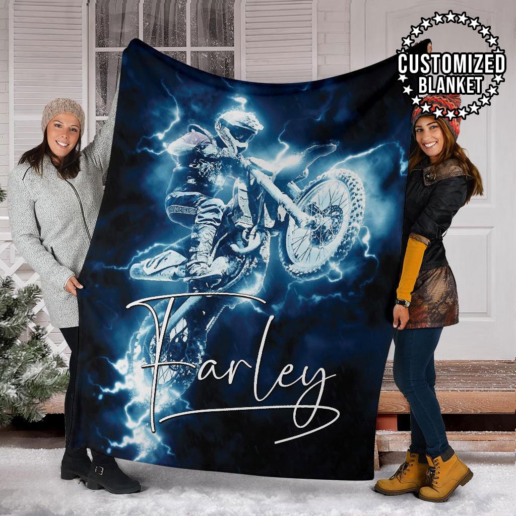 litzzy Personalized Motorcycle Fleece Blanket - Lath1311204 Quilt Blanket BLUE 50 X 60 