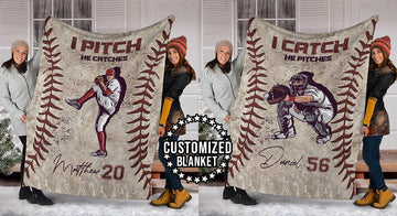 litzzy Personalized Pitcher Catcher Baseball Fleece Blanket - Lath1611203 Quilt Blanket   