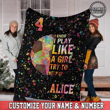 litzzy Personalized Play Like A Girl Soccer Fleece Blanket - Tltm2411201 Quilt Blanket 60x80  