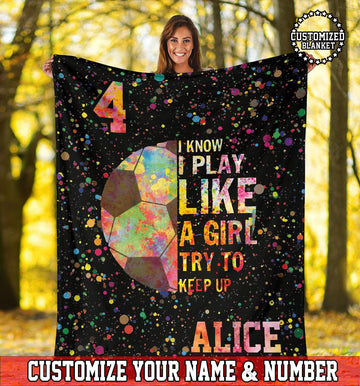 litzzy Personalized Play Like A Girl Soccer Fleece Blanket - Tltm2411201 Quilt Blanket 50x60  
