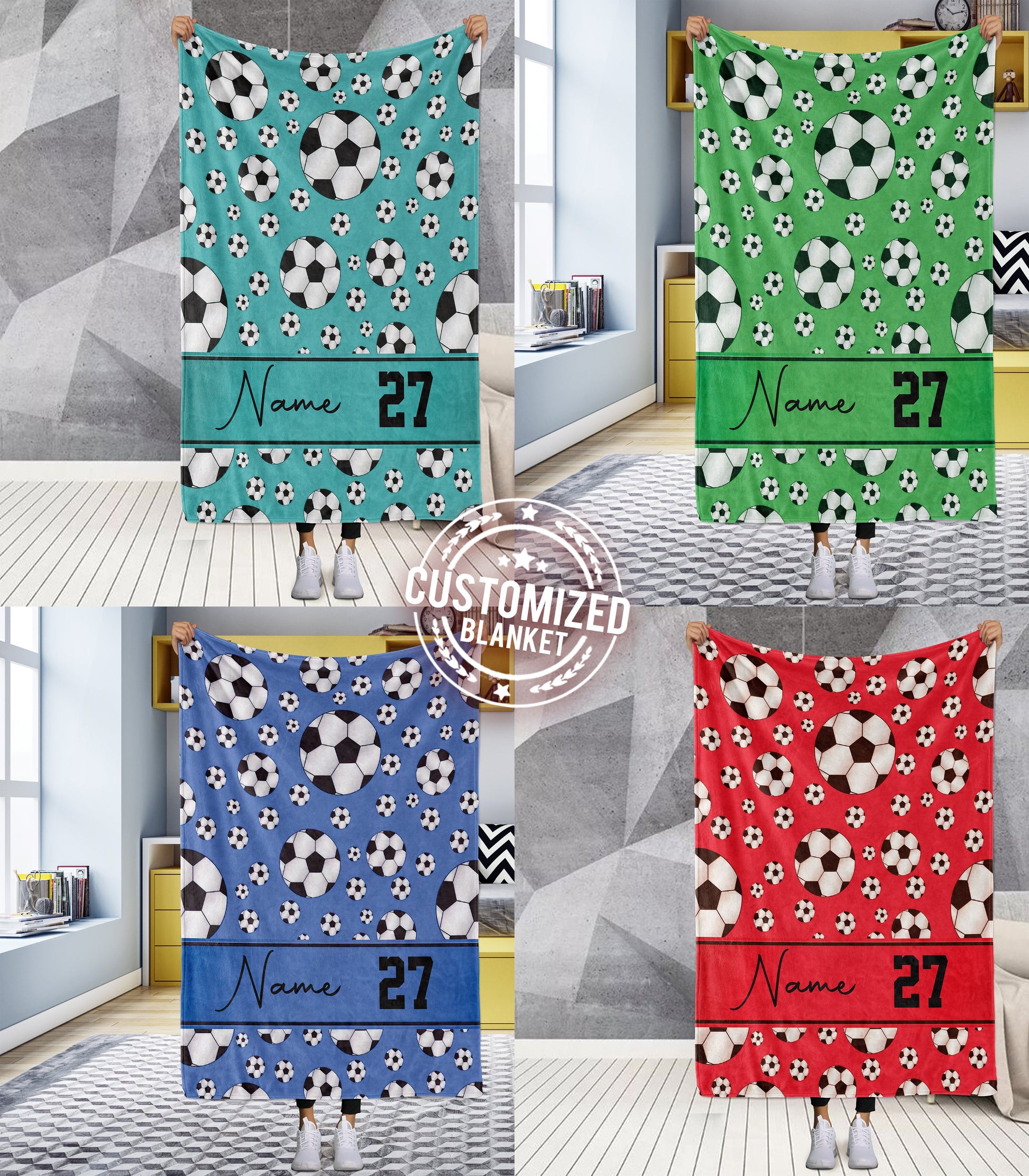 litzzy Personalized Soccer Balls Collection Fleece Blanket - Tltm0511202Ha Quilt Blanket   