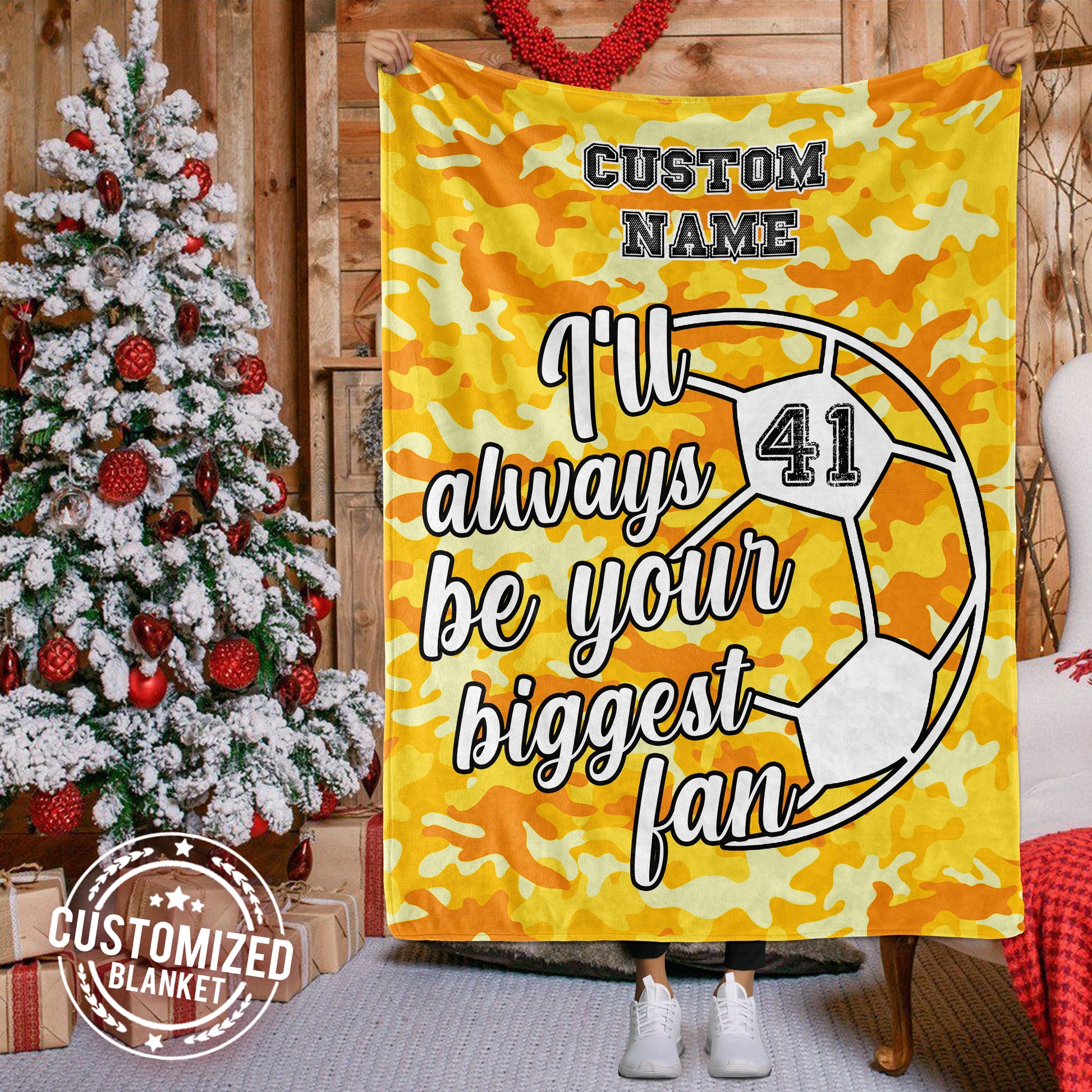 litzzy Personalized Soccer Biggest Fan Fleece Blanket - Latg0212203 Quilt Blanket YELLOW 50 X 60 