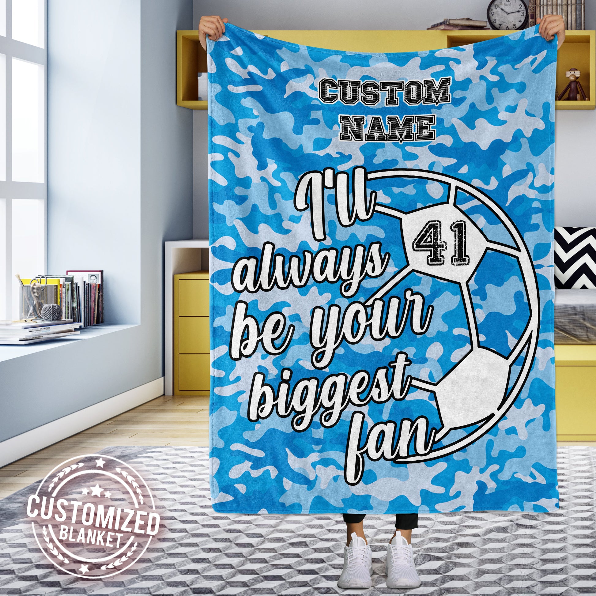 litzzy Personalized Soccer Biggest Fan Fleece Blanket - Latg0212203 Quilt Blanket BLUE 50 X 60 