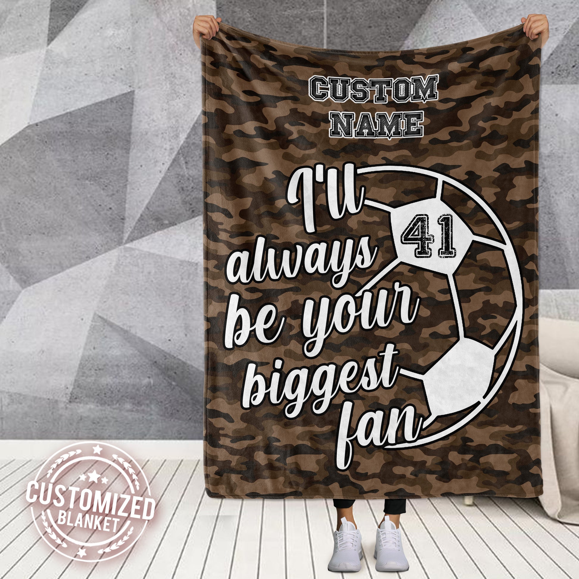 litzzy Personalized Soccer Biggest Fan Fleece Blanket - Latg0212203 Quilt Blanket BROWN 50 X 60 