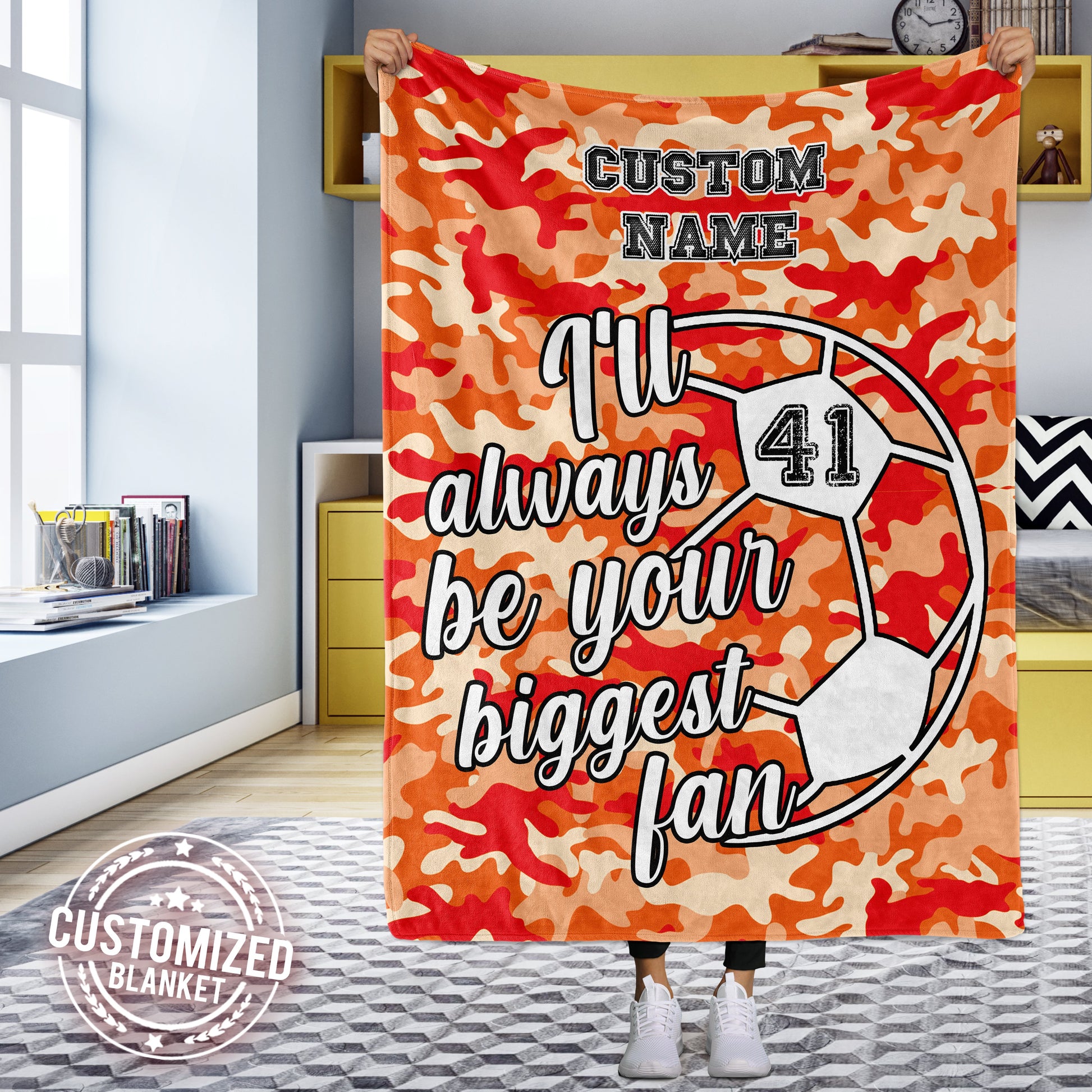 litzzy Personalized Soccer Biggest Fan Fleece Blanket - Latg0212203 Quilt Blanket ORANGE 50 X 60 