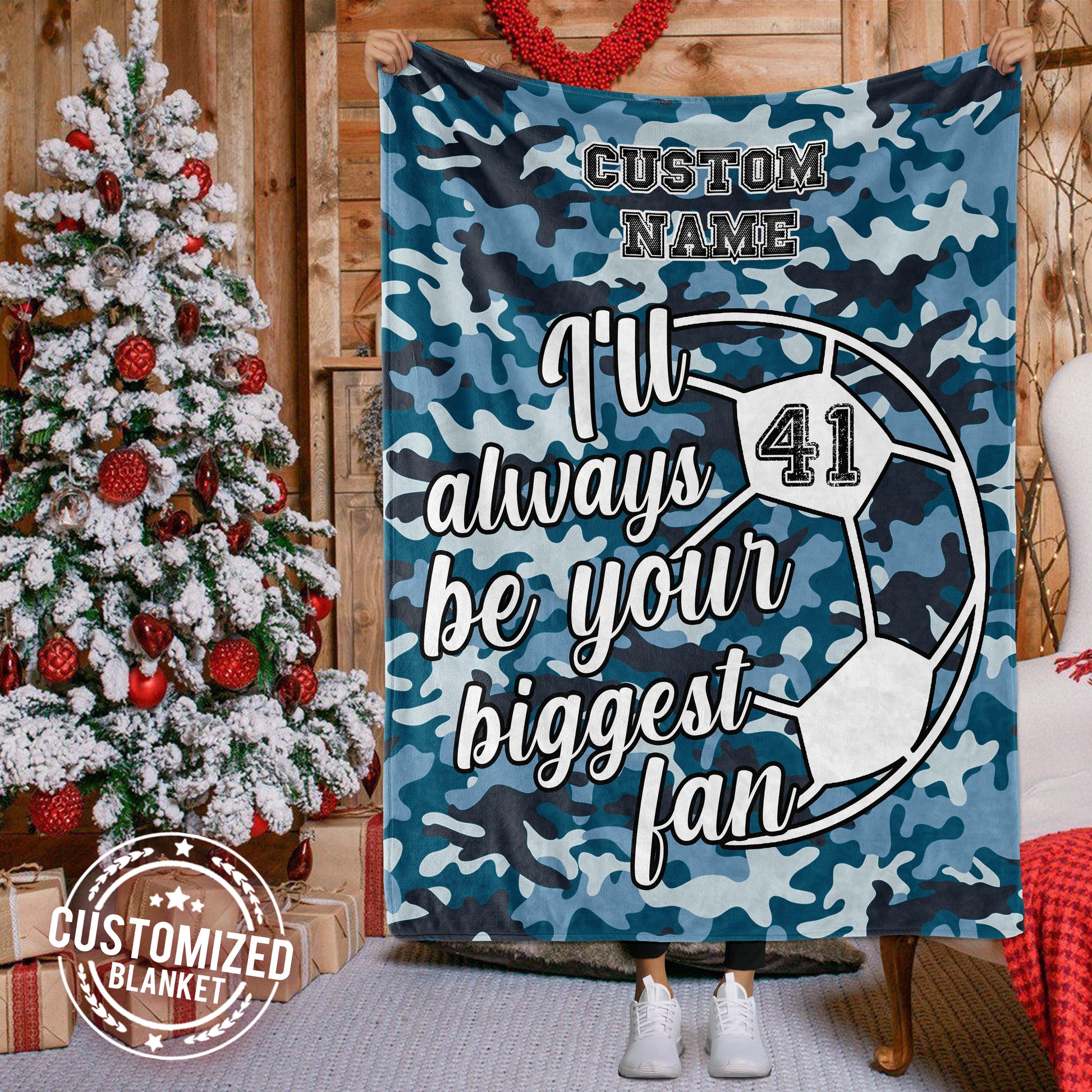 litzzy Personalized Soccer Biggest Fan Fleece Blanket - Latg0212203 Quilt Blanket SAPPHIRE BLUE 50 X 60 