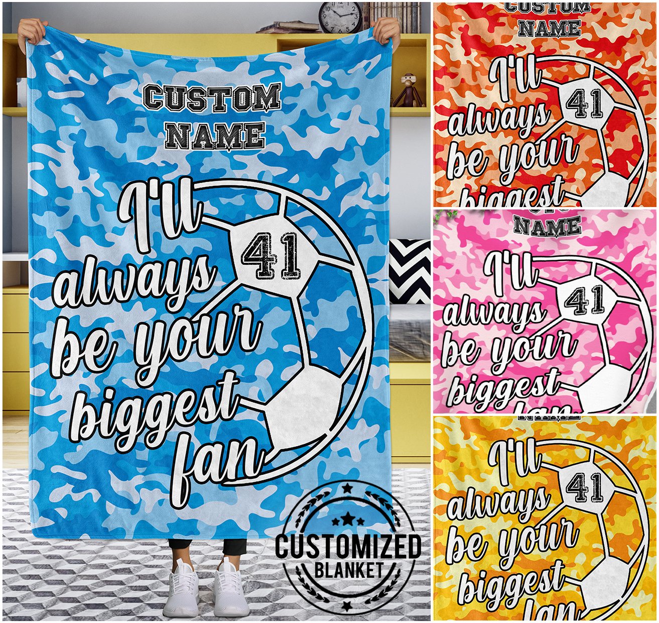 litzzy Personalized Soccer Biggest Fan Fleece Blanket - Latg0212203 Quilt Blanket   