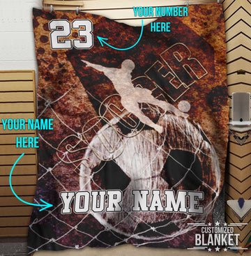 litzzy Personalized Soccer Player Kicking Ball Fleece Blanket - Tlnb03112201 Quilt Blanket 50x60  