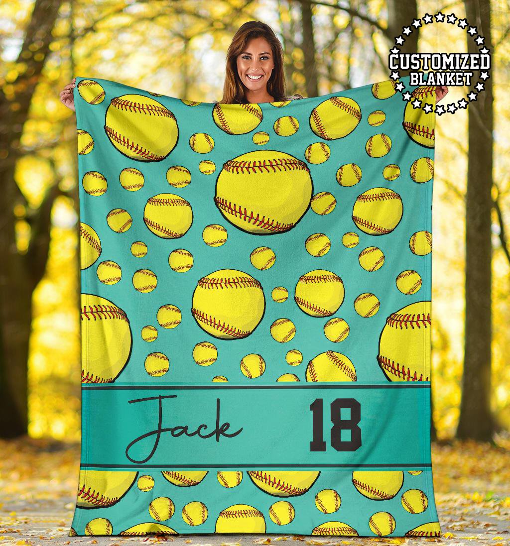 litzzy Personalized Softball Balls Fleece Blanket - Tltm1411201 Quilt Blanket   