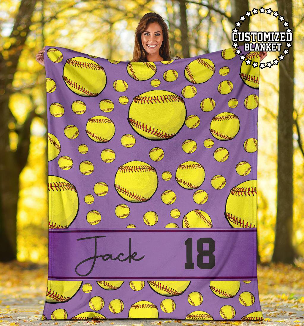 litzzy Personalized Softball Balls Fleece Blanket - Tltm1411201 Quilt Blanket PURPLE 50 X 60 