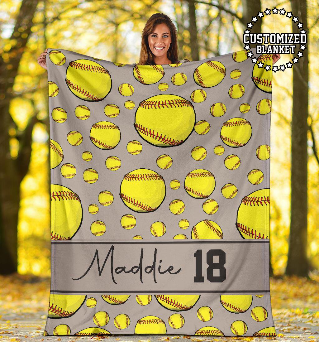 litzzy Personalized Softball Balls Fleece Blanket - Tltm1411201 Quilt Blanket   