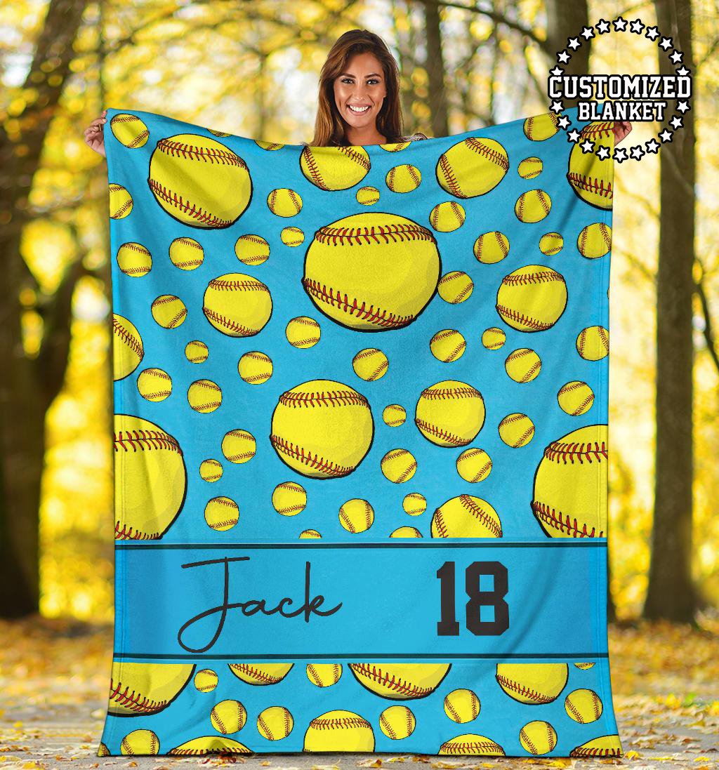 litzzy Personalized Softball Balls Fleece Blanket - Tltm1411201 Quilt Blanket   
