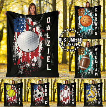 litzzy Personalized Sport Us Flag Fleece Blanket - Lath1011201 Quilt Blanket   