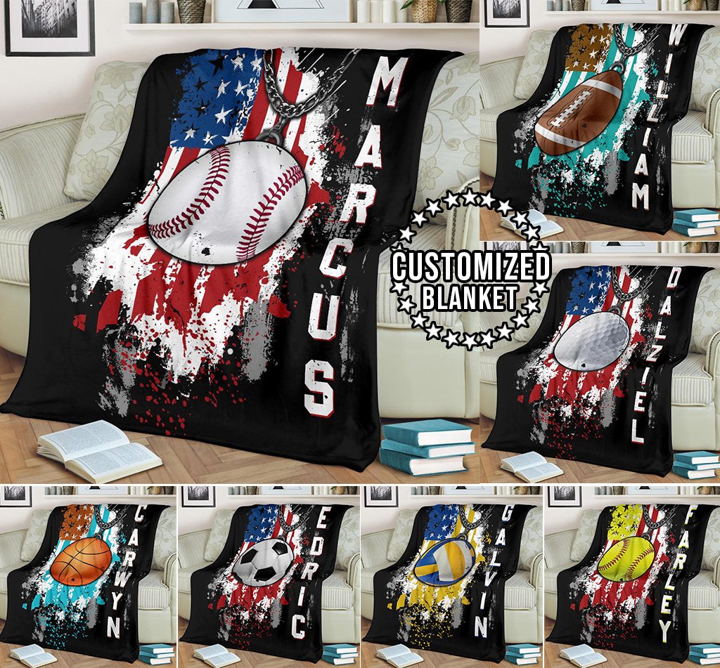 litzzy Personalized Sport Us Flag Fleece Blanket - Lath1011201 Quilt Blanket   