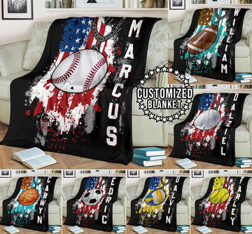 litzzy Personalized Sport Us Flag Fleece Blanket - Lath1011201 Quilt Blanket   