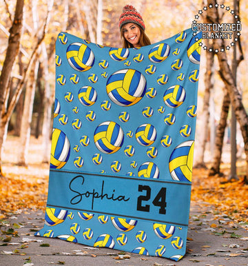 litzzy Personalized Volleyball Balls Fleece Blanket - Tltm0911202 Quilt Blanket BLUE 50 X 60 