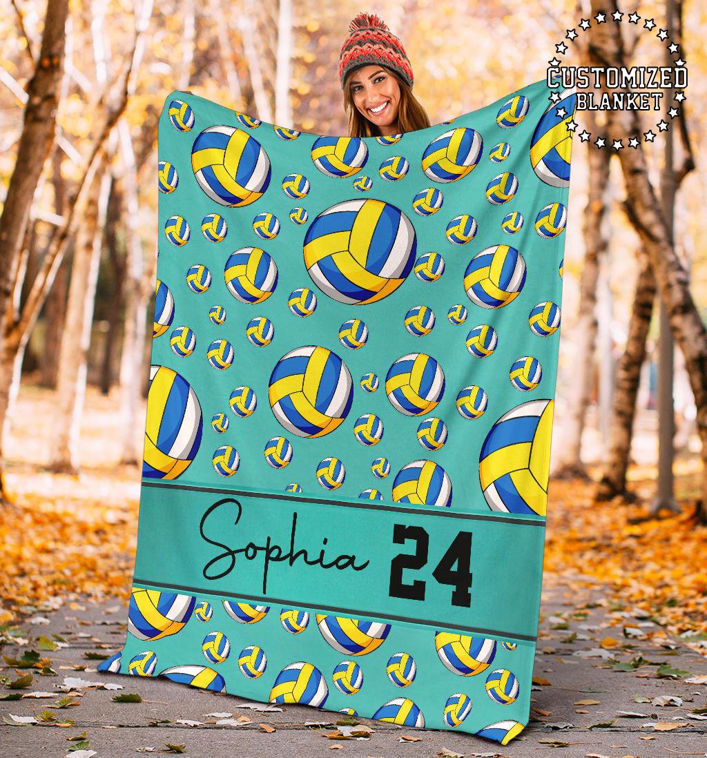 litzzy Personalized Volleyball Balls Fleece Blanket - Tltm0911202 Quilt Blanket TEAL 50 X 60 