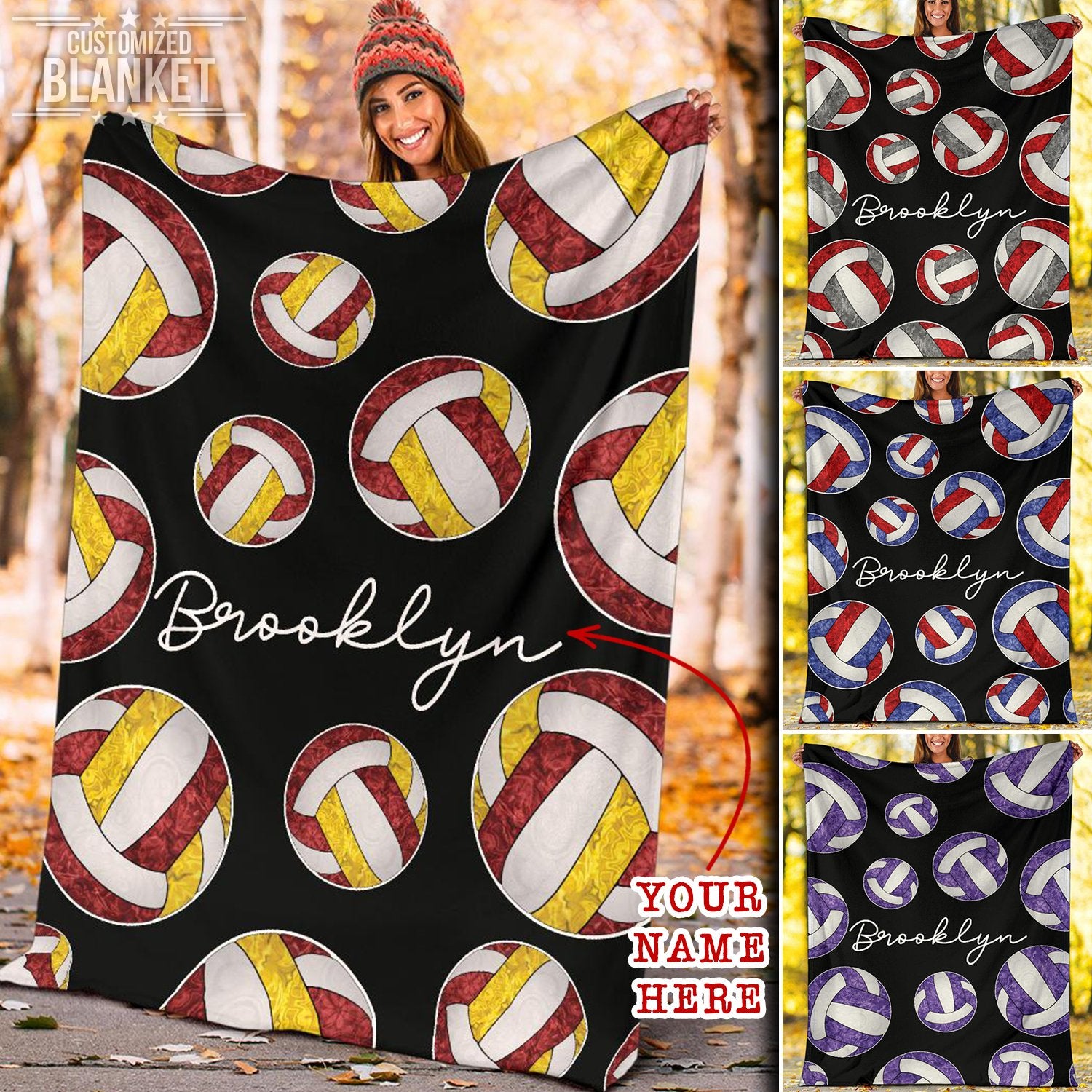 litzzy Personalized Volleyball Pattern Color Collection Fleece Blanket - Ty101120 Quilt Blanket   