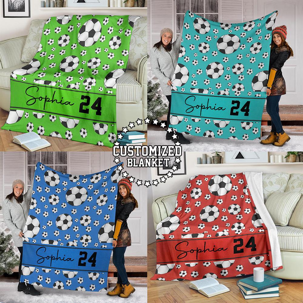 litzzy Personalized Soccer Balls Collection Fleece Blanket - Tltm0511202Ha Quilt Blanket   