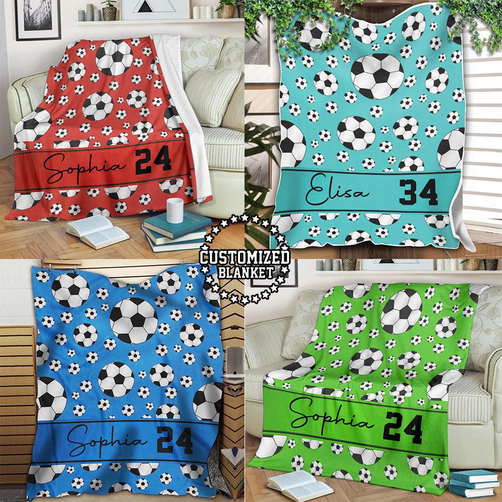 litzzy Personalized Soccer Balls Collection Fleece Blanket - Tltm0511202Ha Quilt Blanket CUSTOM COLOR 50 x 60 