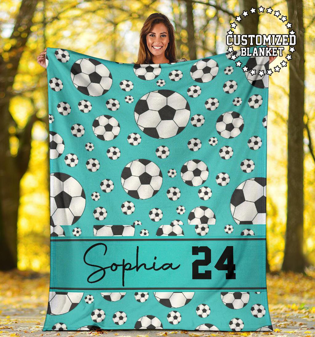 litzzy Personalized Soccer Balls Collection Fleece Blanket - Tltm0511202Ha Quilt Blanket TEAL 50 x 60 