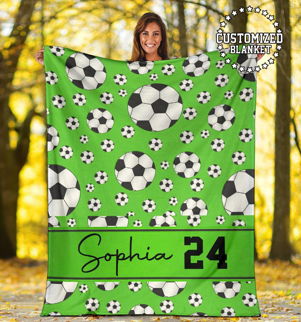 litzzy Personalized Soccer Balls Collection Fleece Blanket - Tltm0511202Ha Quilt Blanket GREEN 50 x 60 