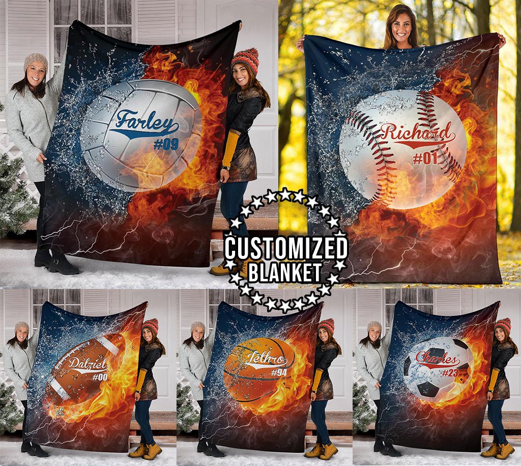 litzzy Personalized Sport Water Fire Fleece Blanket - Lath1611204 Quilt Blanket   