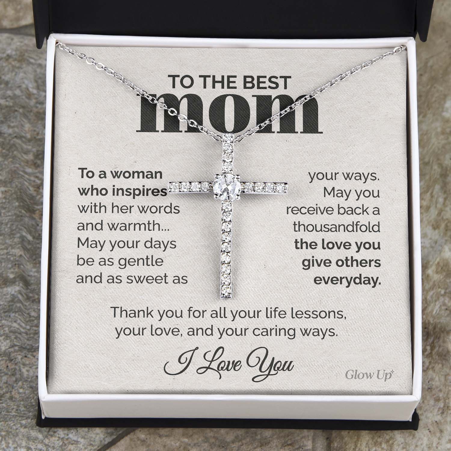 litzzy To the Best Mom - To a woman who inspires - CZ Cross Necklace Jewelry Two-Toned Box  