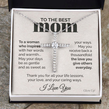 litzzy To the Best Mom - To a woman who inspires - CZ Cross Necklace Jewelry Two-Toned Box  