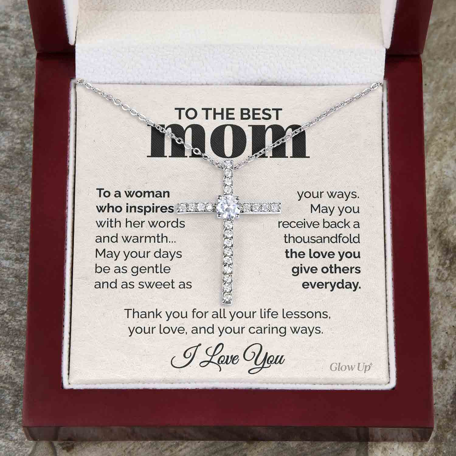 litzzy To the Best Mom - To a woman who inspires - CZ Cross Necklace Jewelry Style Luxury Box  