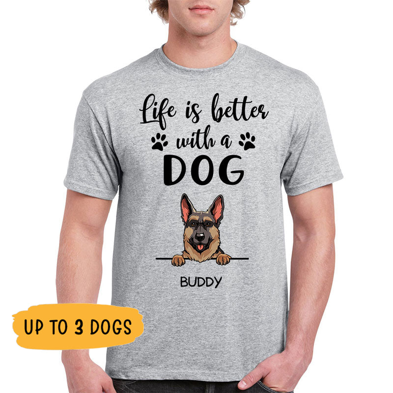 litzzy Life Is Better With Dogs, Personalized Shirt, Custom Gifts for Dog Lovers, Pet Portraits Tshirt, Dog Portraits Tshirt T-shirt   