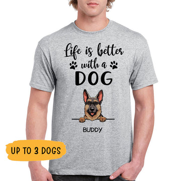 litzzy Life Is Better With Dogs, Personalized Shirt, Custom Gifts for Dog Lovers, Pet Portraits Tshirt, Dog Portraits Tshirt T-shirt   
