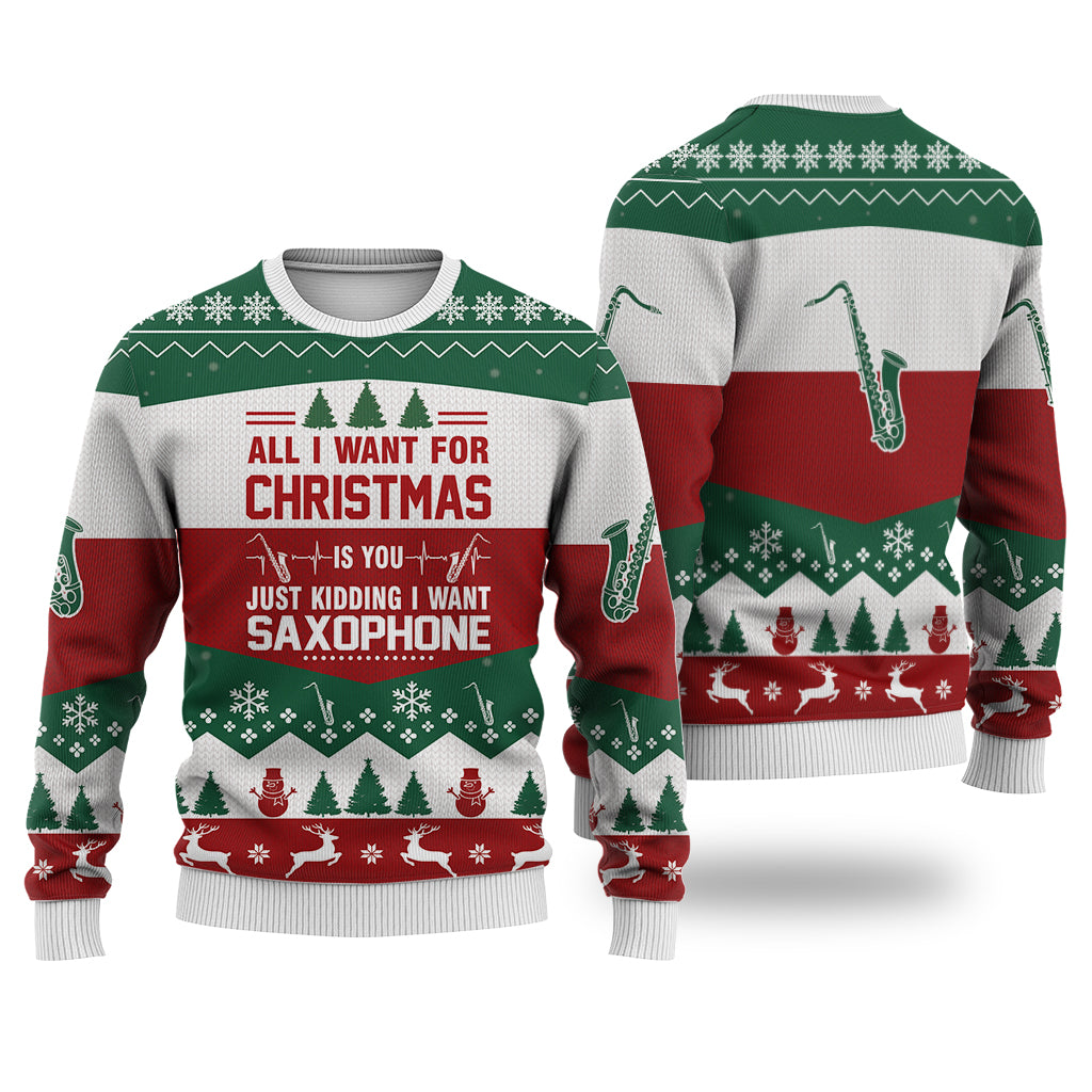 litzzy Saxophone All I want for Christmas Sweater Christmas Knitted Print Sweatshirt - Best Gift For Christmas, Noel Malalan - Christmas Signature - Ugly Christmas Sweater Sweater Adults XS 