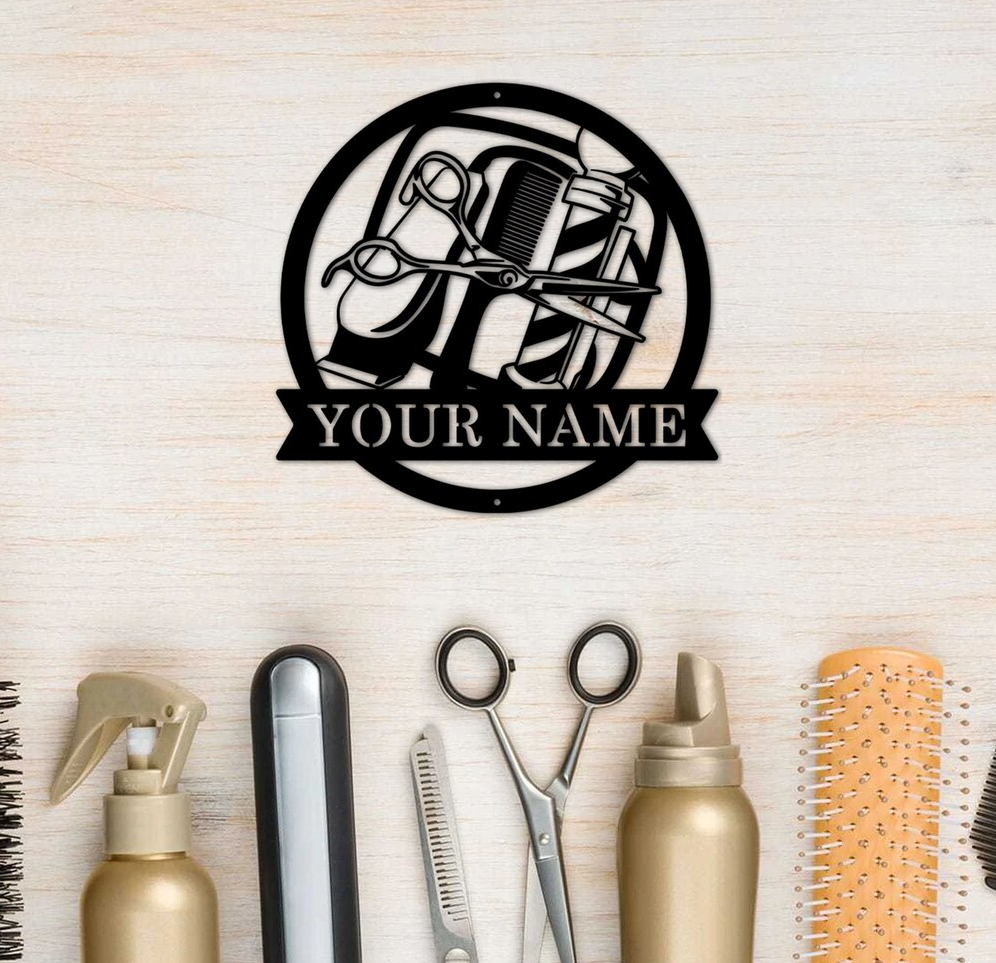 litzzy Barber Hair Stylist Monogram 1 - Personalized Metal House Sign - Custom metal signs - Metal Monogram Sign for Home Decor    