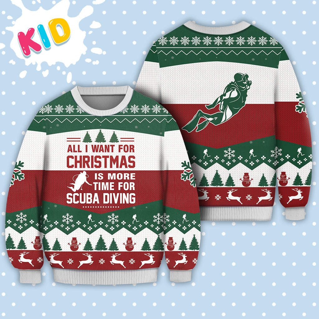 litzzy Scuba Diving All I Want For Christmas Sweater Christmas Knitted Print Sweatshirt - Best Gift For Christmas, Noel Malalan - Christmas Signature - Ugly Christmas Sweater Sweater Kid XS 