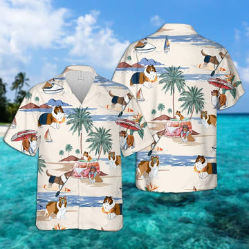 litzzy Shetland Sheepdog Summer Beach Hawaiian Shirt, dog beach Short Sleeve Hawaiian Shirt - Aloha shirt Hawaiian Hawaii Shirt For Summer Hawaii Shirt   