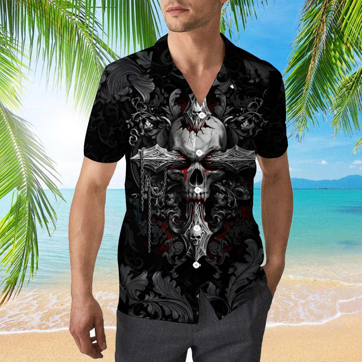 litzzy Floral Skull Aloha Hawaiian Shirts, Skull Hawaiian Shirt For Skull Lovers, Hawaii Shirt Men - Aloha shirt Hawaiian Hawaii Shirt For Summer Hawaii Shirt Style 6 XS 