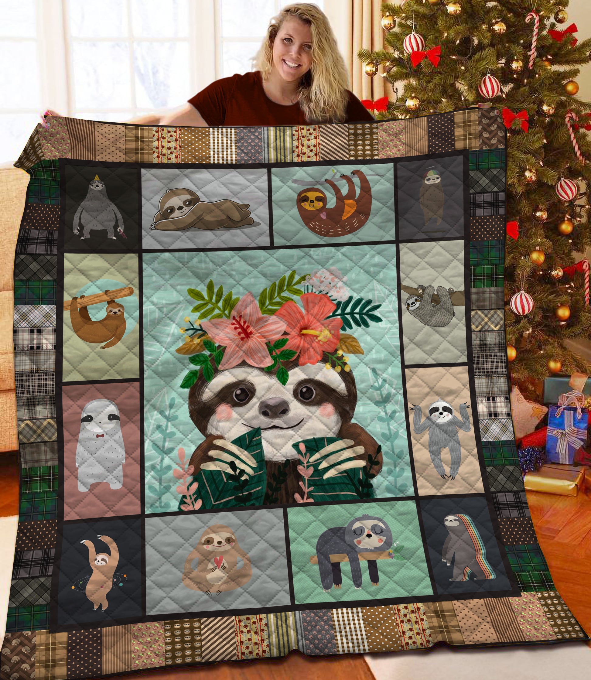 litzzy Sloth Fleece Blanket HQT2011207 Quilt Blanket   