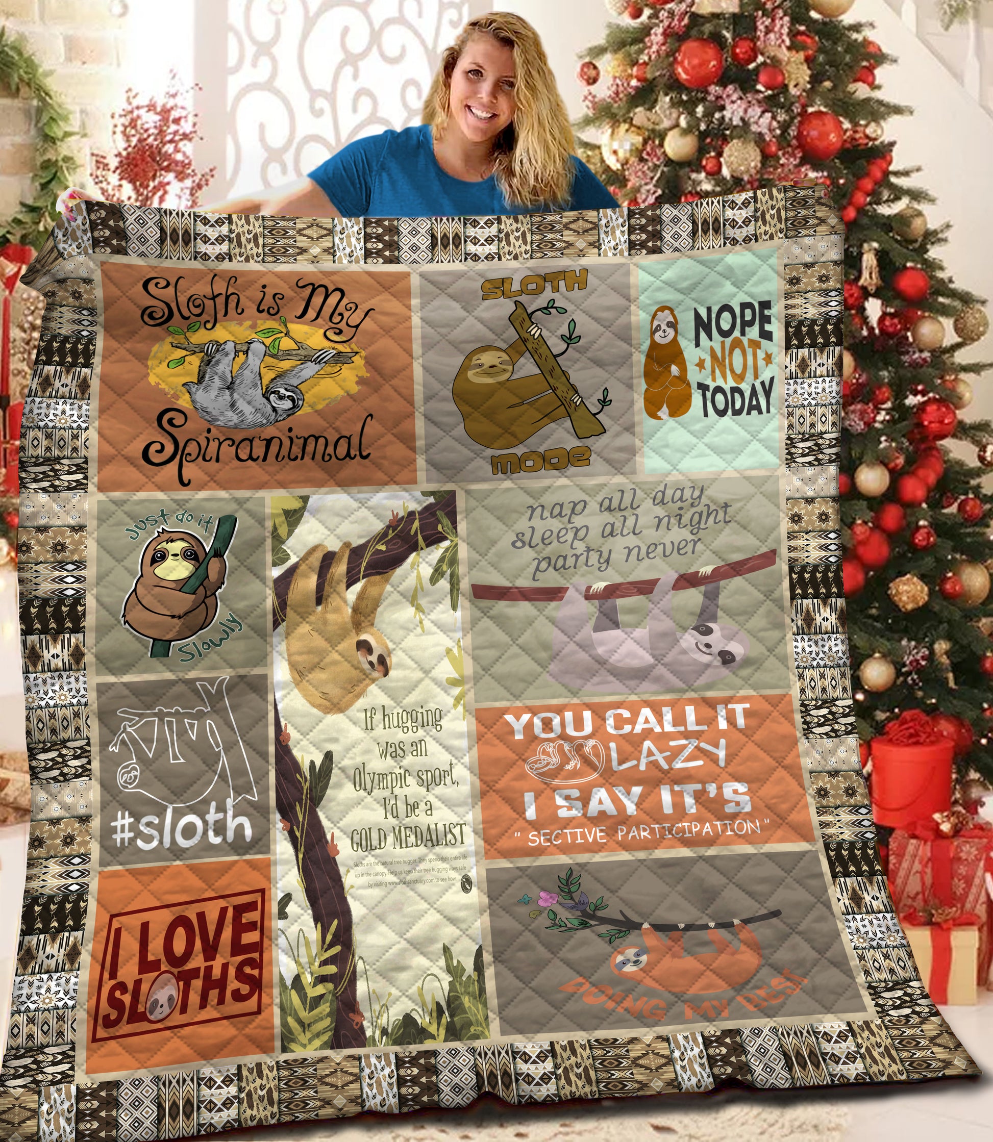 litzzy Sloth Fleece Blanket HQT2011215 Quilt Blanket   