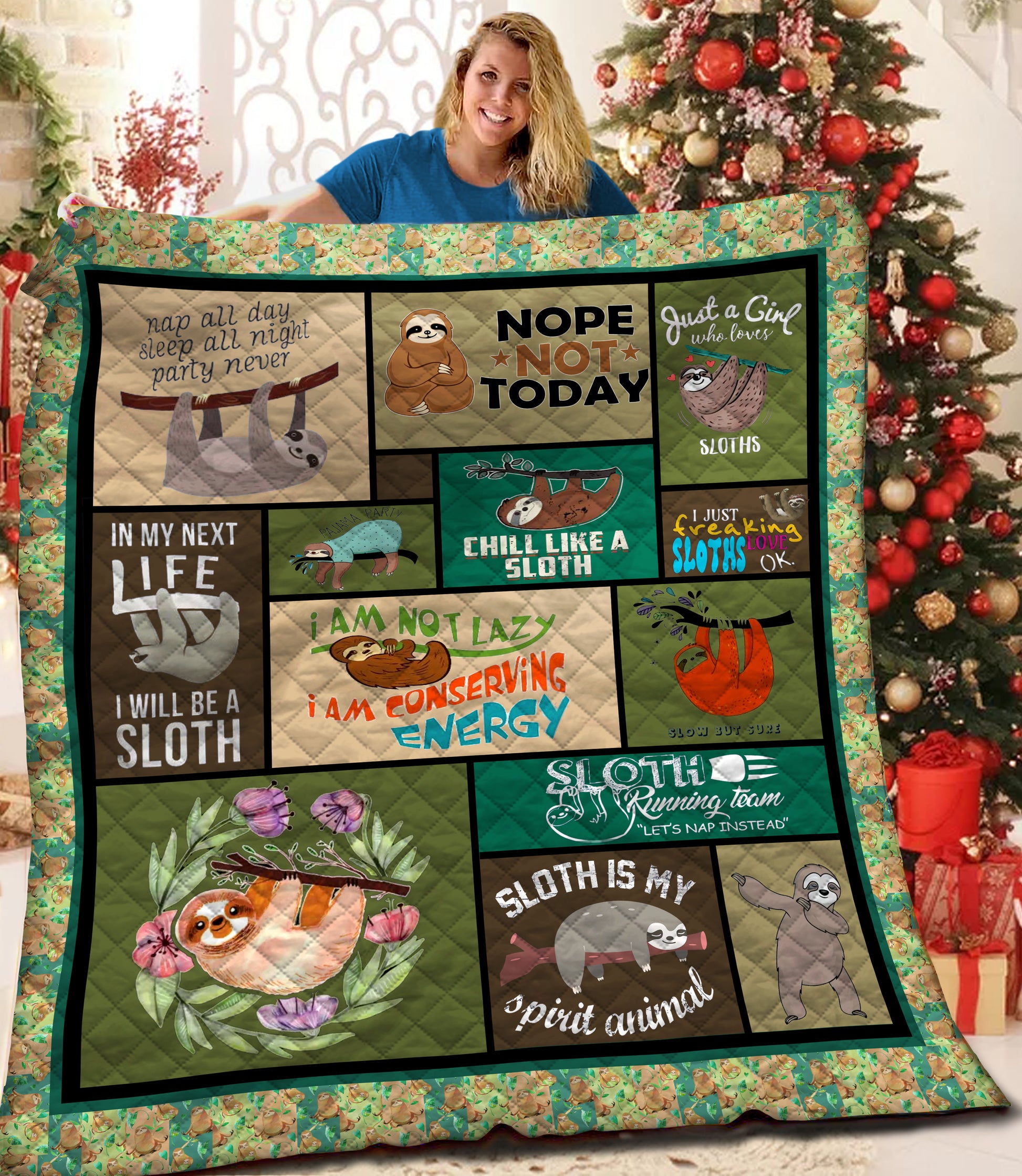 litzzy Sloth Fleece Blanket HQT2011221 Quilt Blanket   