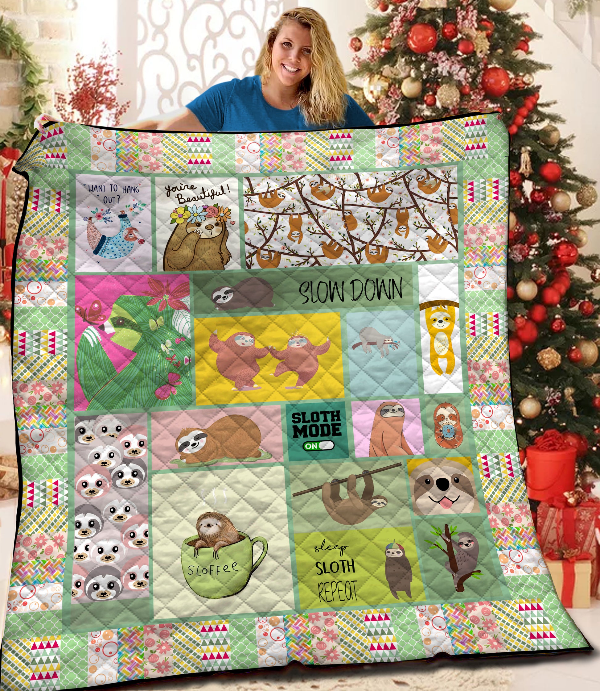 litzzy Sloth Fleece Blanket HQT2011233 Quilt Blanket   