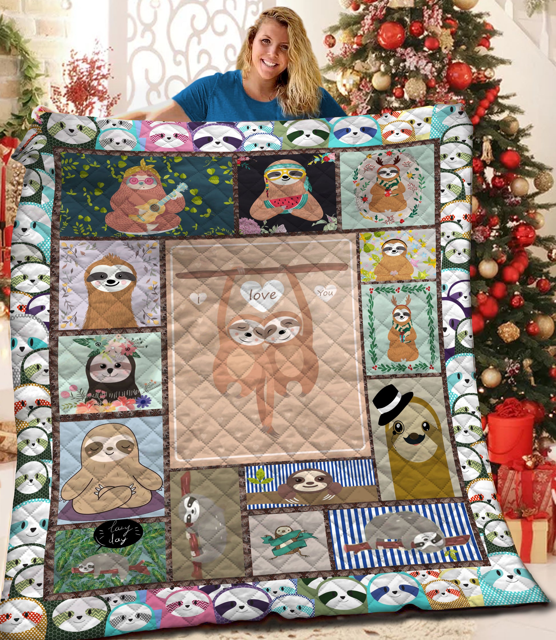 litzzy Sloth HQT16101178 Fleece Blanket Quilt Blanket   